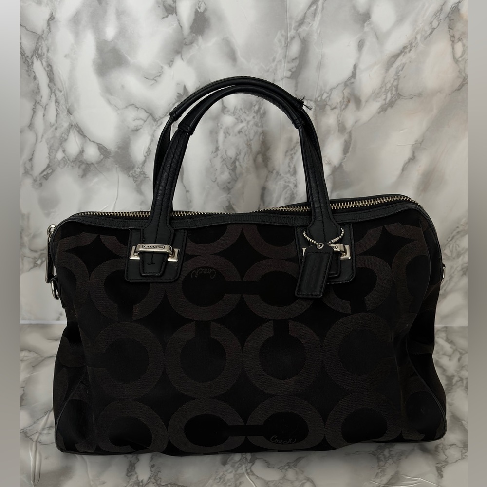 Black Coach Monogram Canvas Satchel Bag